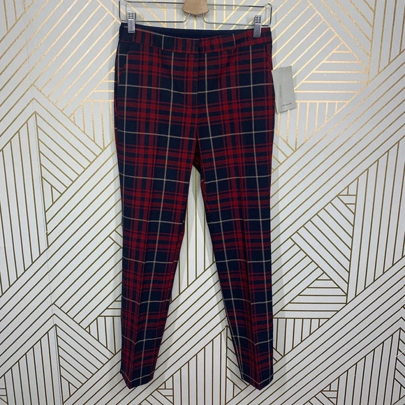 Zara Basic Plaid Jogger Waist Ankle Pants in Red Navy Size US Medium - Picture 9 of 12
